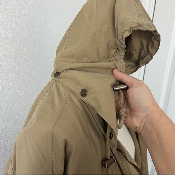 Vintage 80s/90s DKNY Khaki Tan Hooded Coat Size Small - Picture 8 of 9